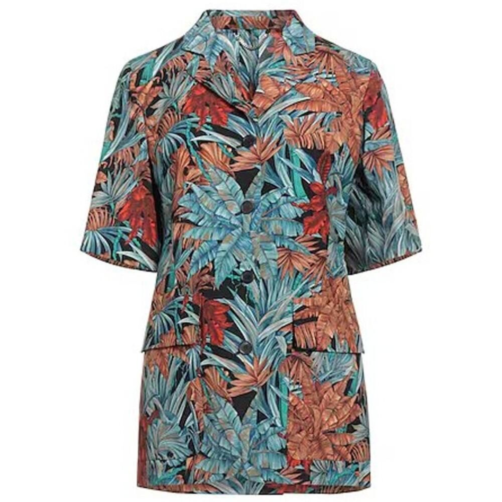 Salvatore Ferragamo Azure Floral Short Sleeve Mohair Blend Blazer Jacket Shirt